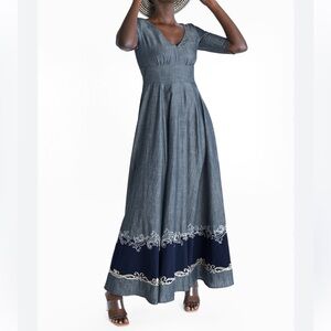 Wayward Fancies Embroidered Chambray Maxi Dress Size XL
